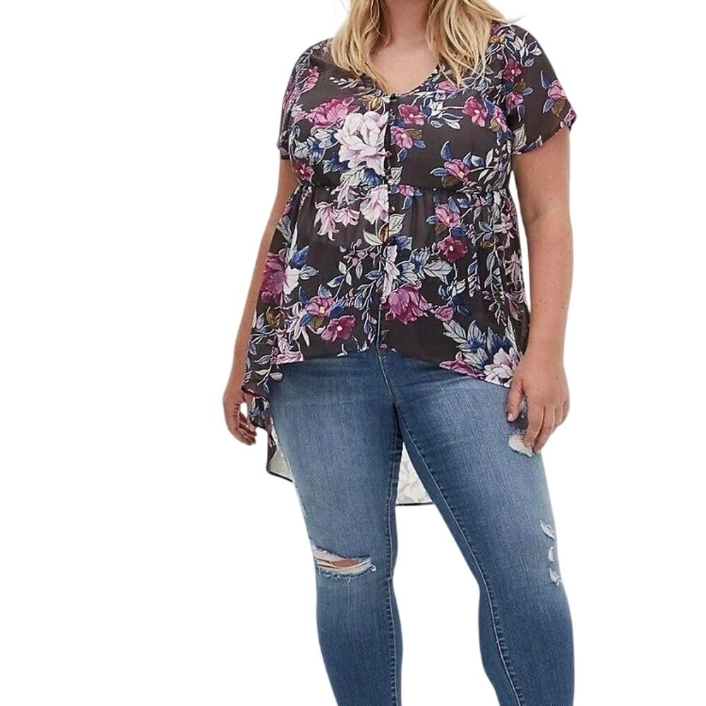 Torrid Babydoll Chiffon Button-Front Tunic Top - 4